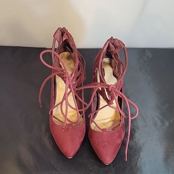 CHARLOTTE RUSSE POINTED TOE CROSS LACE UP CLOSURE HIGH HEEL STILETTOS PUMP SHOGE - Picture 2 of 15